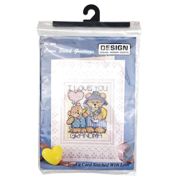 Cross Stitch Greetings Card Kit I Love You Grandma Design Works Crafts 363 Teddy - Picture 1 of 3